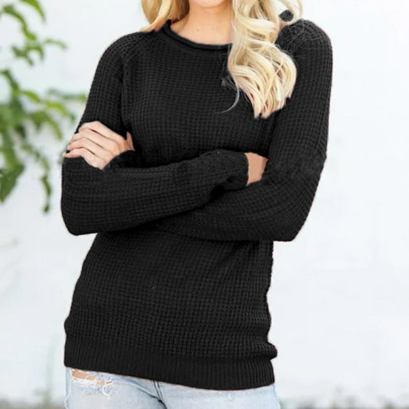 AXXD Womens Sweatshirts Trendy Black Basic Summer 2024 Long Sleeve Casual Round Neck Loose Pollover Shirt Tops Biouse Sweaters