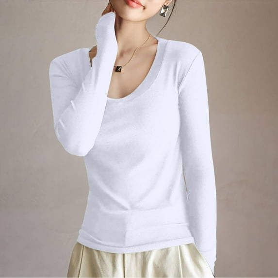 AXXD Womens Sweatshirts White Basic Summer 2024 Turtle Necks Winter Bottomed Double-sided Long Sleeve Clothes Tops