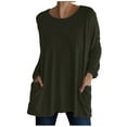 thumbnail image 1 of AXXD Womens Tops Casual Plus Size 2024 Spring And Fall New Round Neck Long Sleeve Loose Pocket Solid Casual Top, 1 of 4