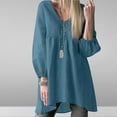 thumbnail image 1 of AXXD Womens Tops Dressy Casual Blue Plus Size Summer 2024 Trendy V-Neck Long Sleeve Casual T-shirt Top Solid Blouse, 1 of 7