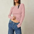thumbnail image 1 of AXXD Womens Tops Dressy Pink Basic Summer 2024 Solid Color Sexy Solid Color Long Sleeved Round Neck Leaky Back Threaded T-shirt Backless Top, 1 of 8