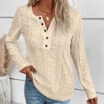 thumbnail image 1 of AXXD Womens Tops Trendy Basic Summer 2024 Lace Button V-Neck Long Sleeve Casual T-shirt Top Solid Blouse, 1 of 9