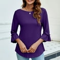 thumbnail image 1 of AXXD Womens Tops Trendy Purple Basic Summer 2024 Short Sleeves 3/4 Sleeves Casual Tops Pullover Blouse T-shirt, 1 of 8