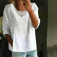 thumbnail image 1 of AXXD Womens Tshirts White Basic 2024 Lace Spring And Summer Stitching Round Neck Solid Color T-shirt Hollow Top, 1 of 6