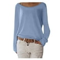 thumbnail image 1 of AXXD Womens Western Shirts Basic Summer 2024 Long-Sleeved Pullover Round Neck Solid Color Loose T-Shirt Top, 1 of 5