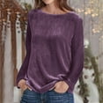 thumbnail image 1 of AXXD Womens Western Shirts Purple Basic Summer 2024 Trendy Pullover Round Neck Solid Long Sleeve Casual Shirt Blouse Tops, 1 of 8