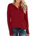 thumbnail image 1 of AXXD Womens Western Shirts Red Basic Summer 2024 Loose V Neck Buttons Casual Long Sleeve Pullover Sweatshirts Tops, 1 of 4