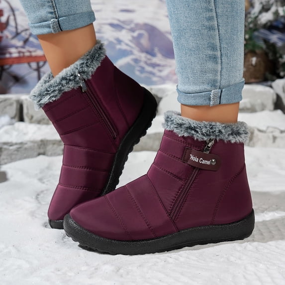 AXXD Womens Winter Boots,Water-Resistant Mid-Calf Snow Boots,Wine,US 9