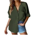 thumbnail image 1 of AXXD Womens Work Tops Basic Summer 2024 Loose Solid T-shirt Long Sleeves Blouse Turndown Collar Casual Tops, 1 of 5
