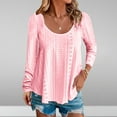 thumbnail image 1 of AXXD Womens Work Tops Pink Basic Summer 2024 Trendy Round-Neck Long Sleeve Casual T-shirt Top Solid Blouse, 1 of 6