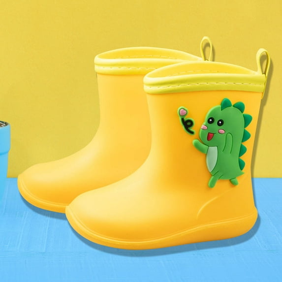 AXXD Yellow Rain Boots Toddler Child Baby Girls Boys Cute Dinosaur-Print Medium Width Waterproof Shoes Clearance Size 30(US:1M)