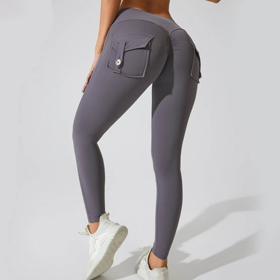 AXXD Yoga Pants for Women,Athletic Legging,Women Athletic Yoga Casual Stetch Shorts,Solid,High Waist Rise,Butt Lifting,PocketDark Gray,M (US:6)