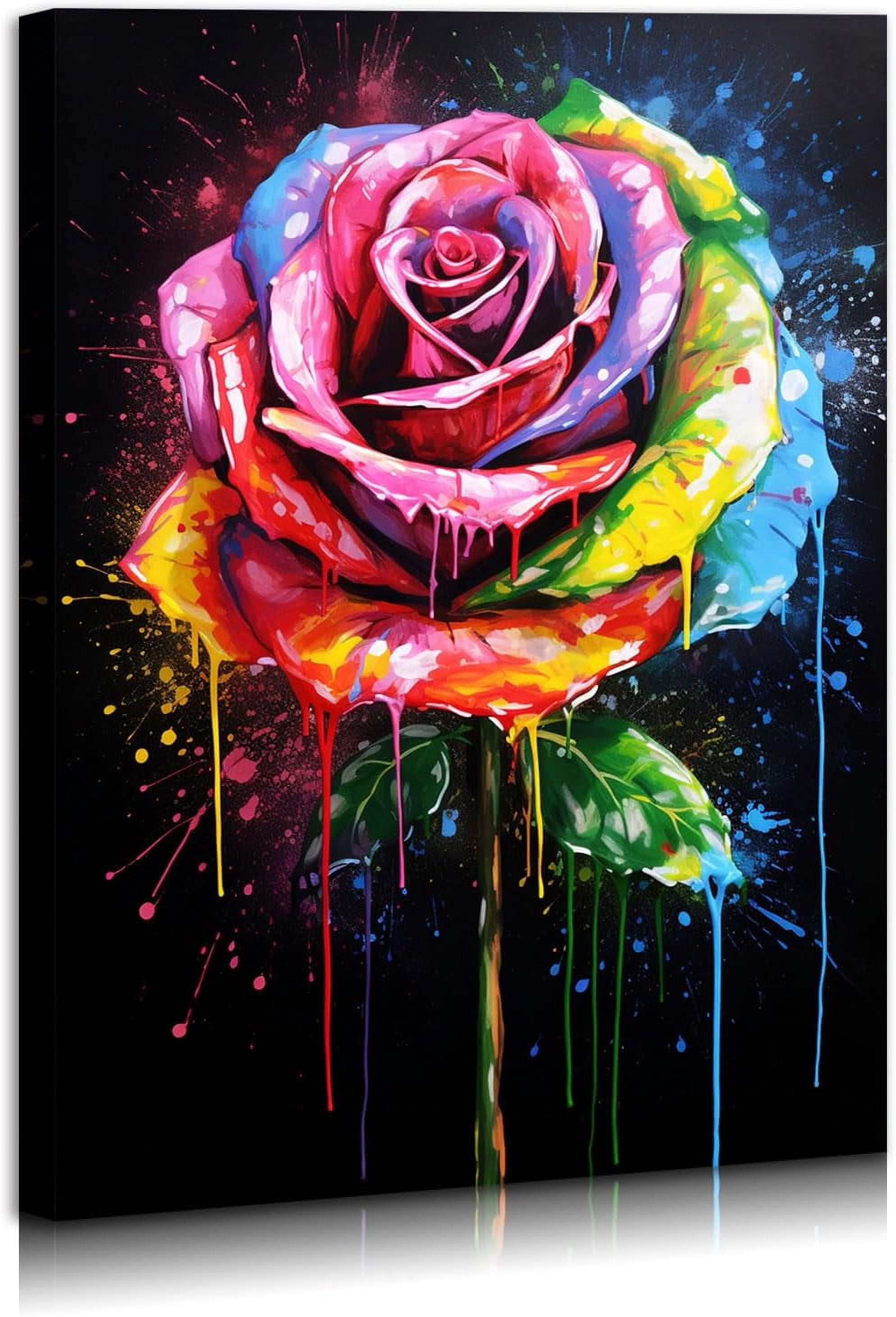 Vibrant Multicolor Abstract Rose Canvas Painting, 16" x 12"
