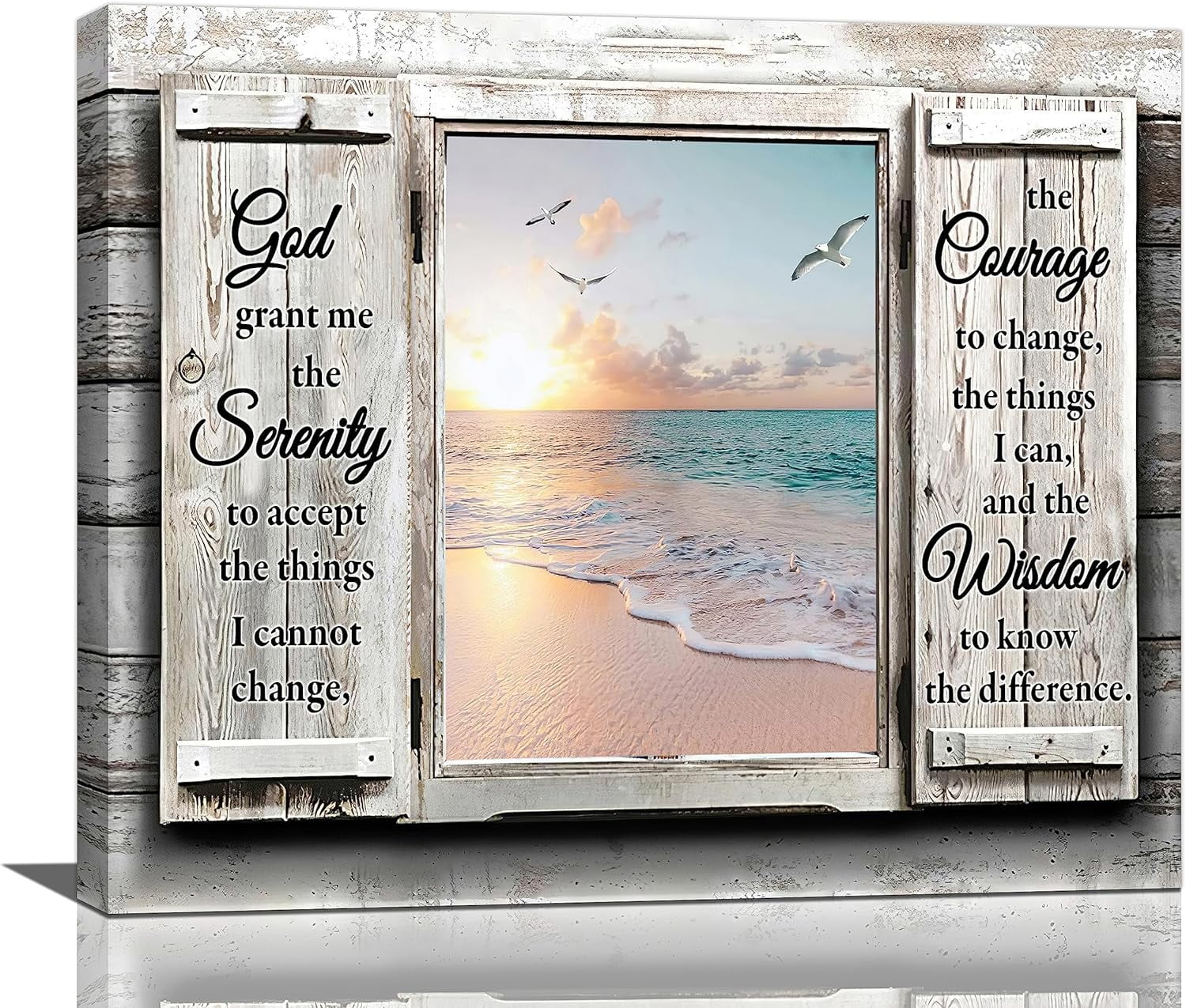 KSIW-Beach Serenity Prayer Wall Art Coastal Country Farmhouse Canvas