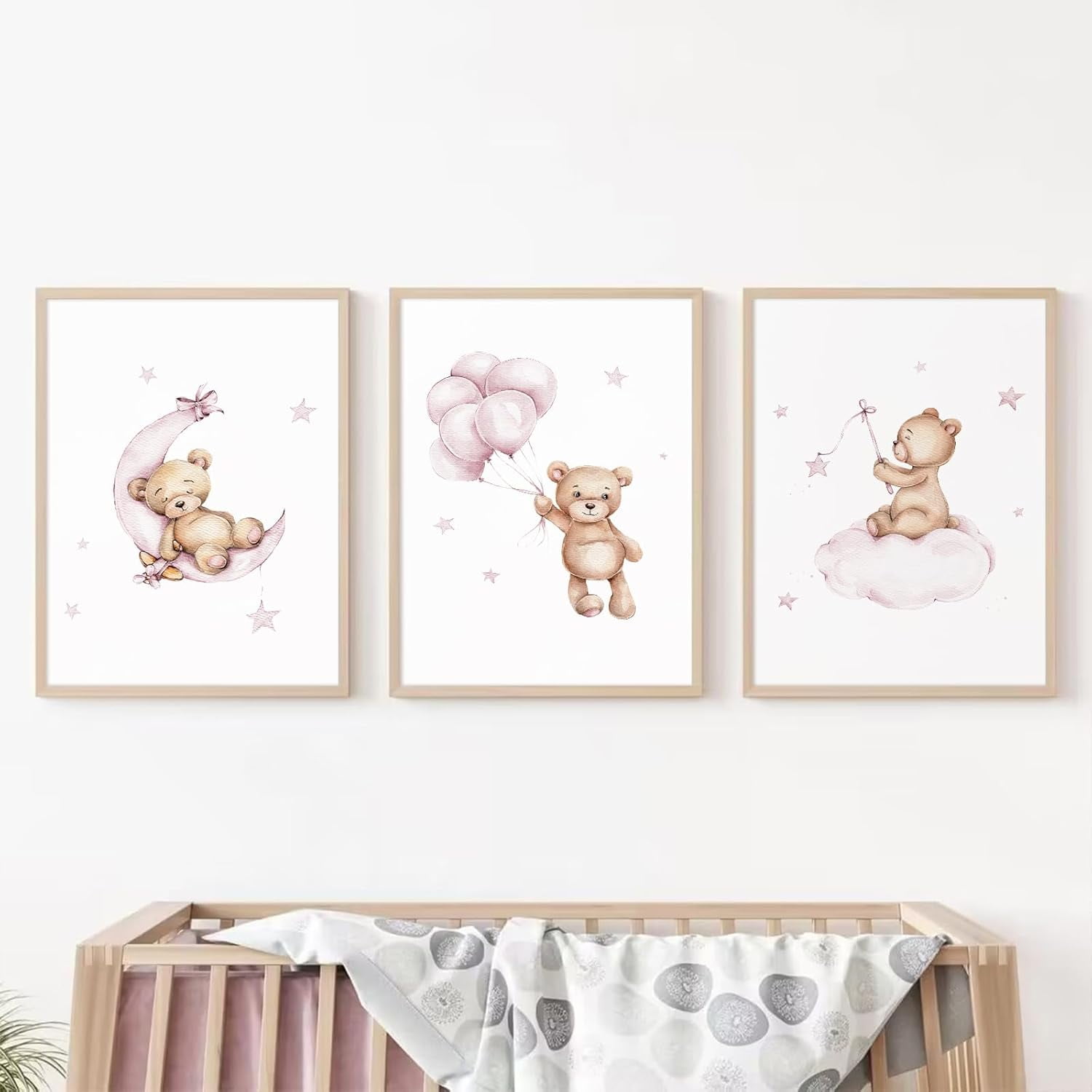 AXXPosters -Bear Nursery Wall Art Decor Set of 3 Teddy Bear Wall Art ...