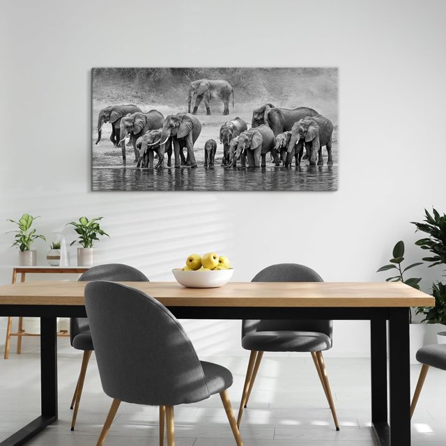 AXXPostersBlack and White Elephant Wall Art African Wall Decor Animal