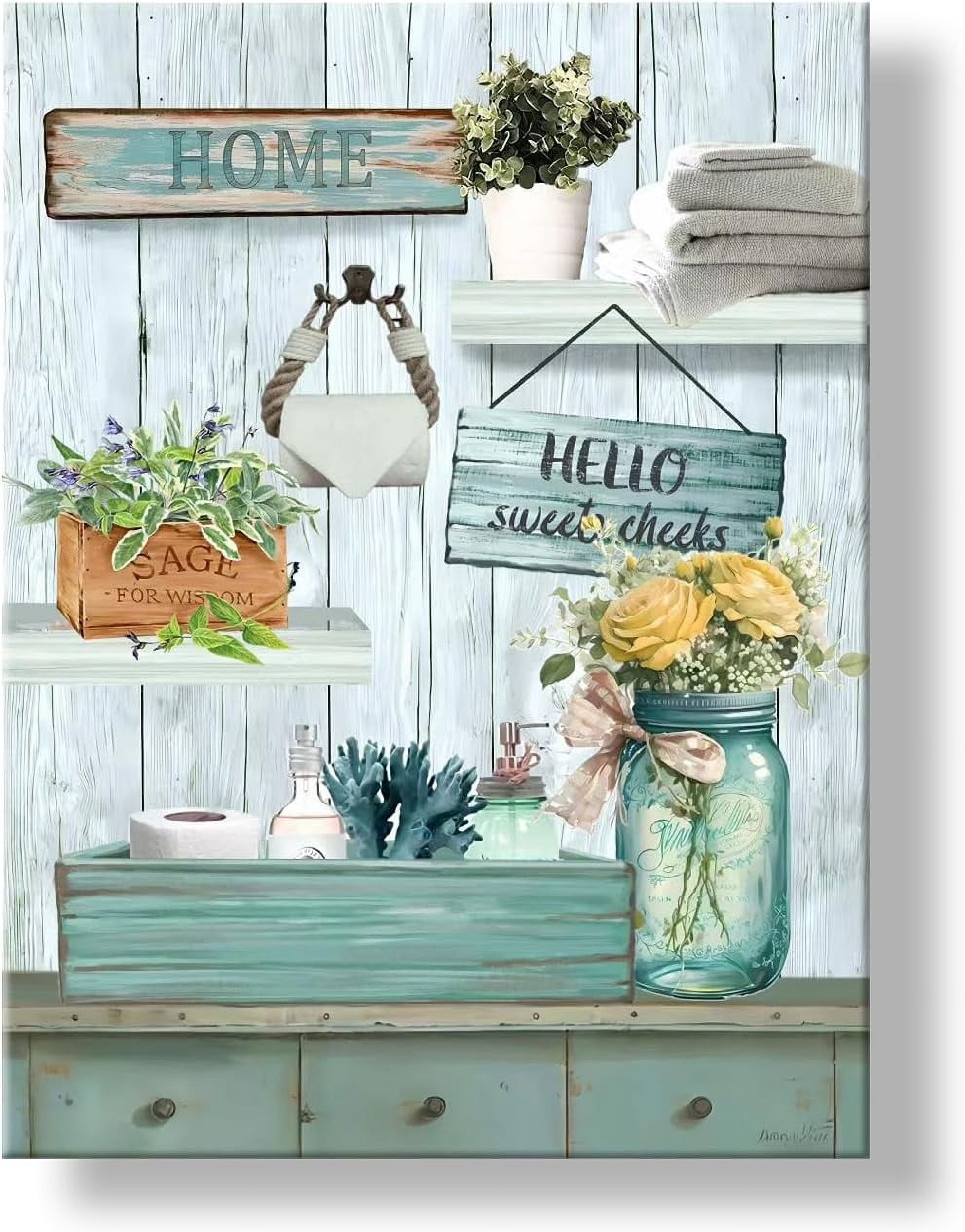 AXXPosters-Blue Bathroom Decor Wall Art Turquoise Sea Theme Bathroom ...