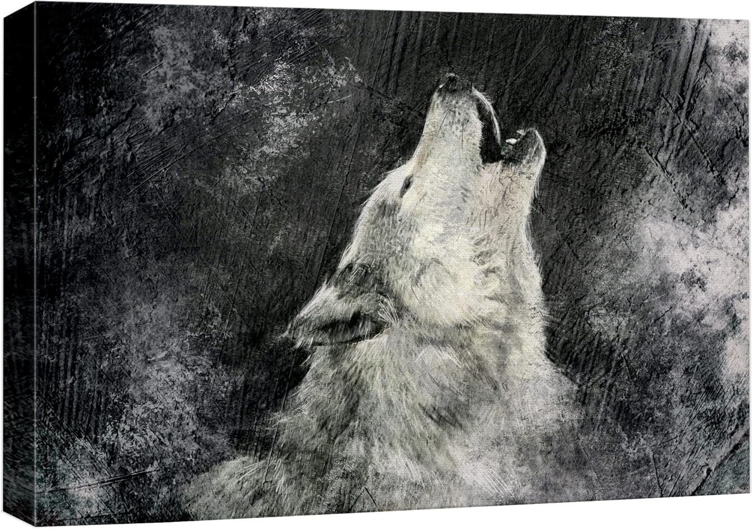 AXXPosters-Canvas Print Wall Art Howling Wolf on Grunge Black Background Animals Wildlife ...