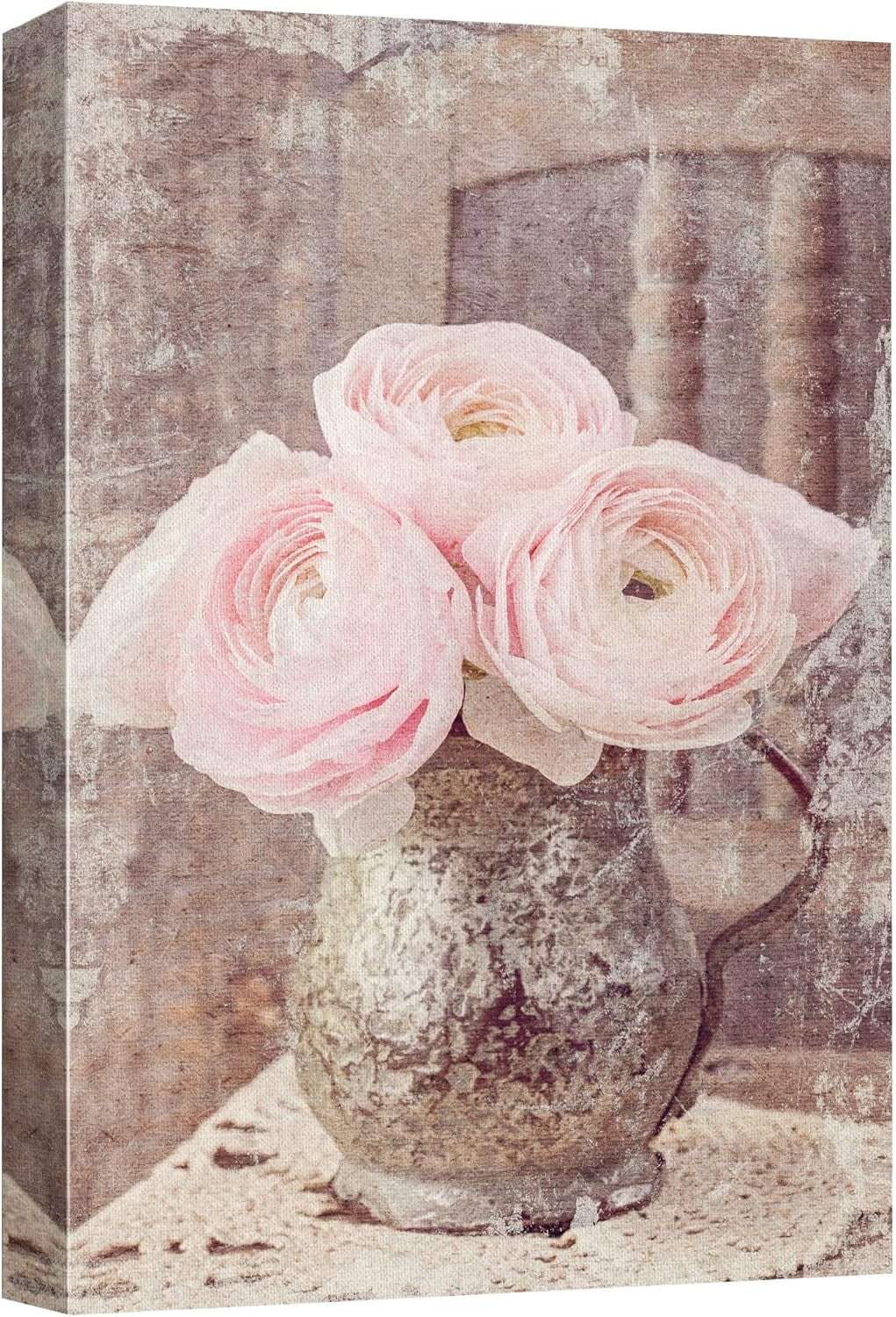 Vintage Pink Roses in Weathered Urn Canvas Print