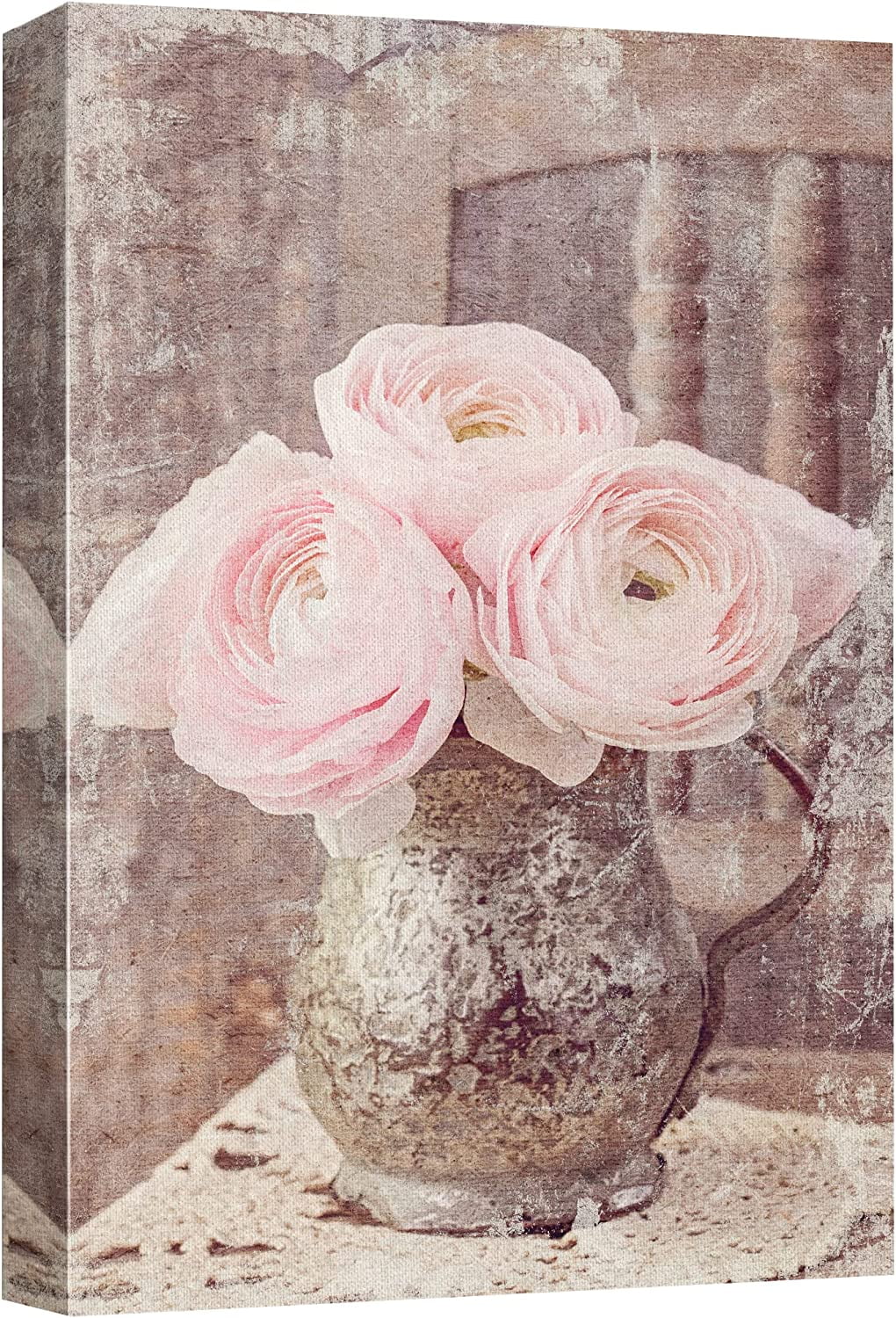 Vintage Pink Roses in Weathered Urn Canvas Print