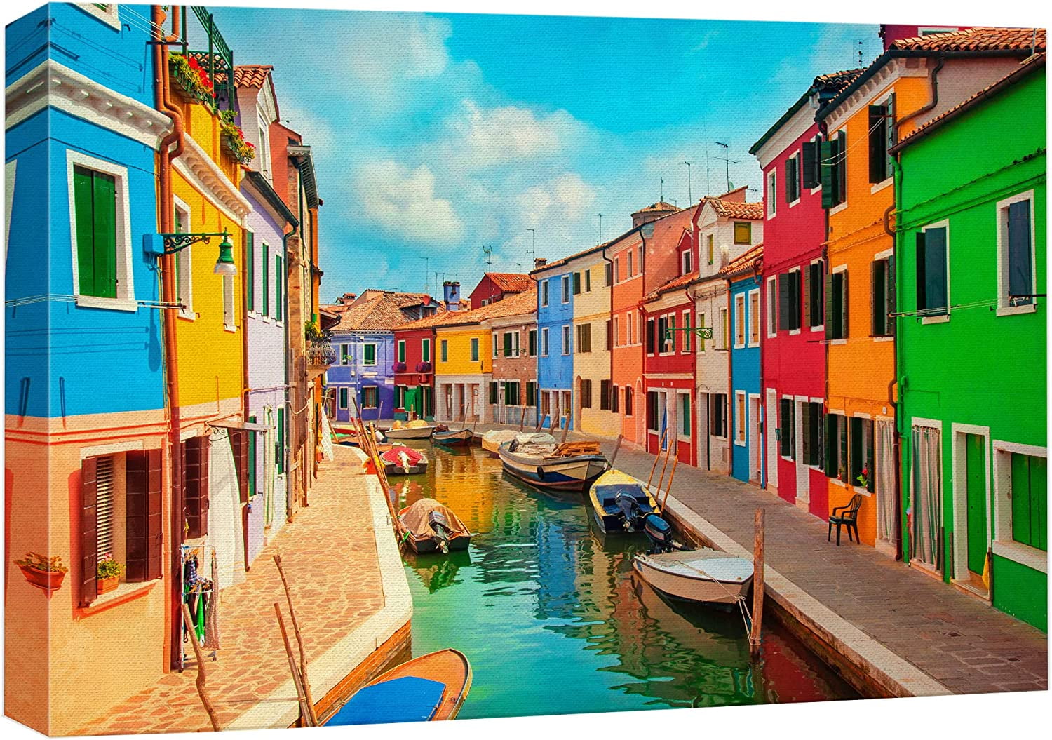 Vibrant Neon Venice Italy Canal Homes Landscape Canvas Print