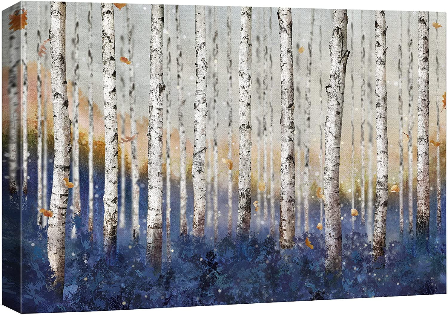 AXXPosters-Canvas Print Wall Art White Birch Tree with Blue Forest ...