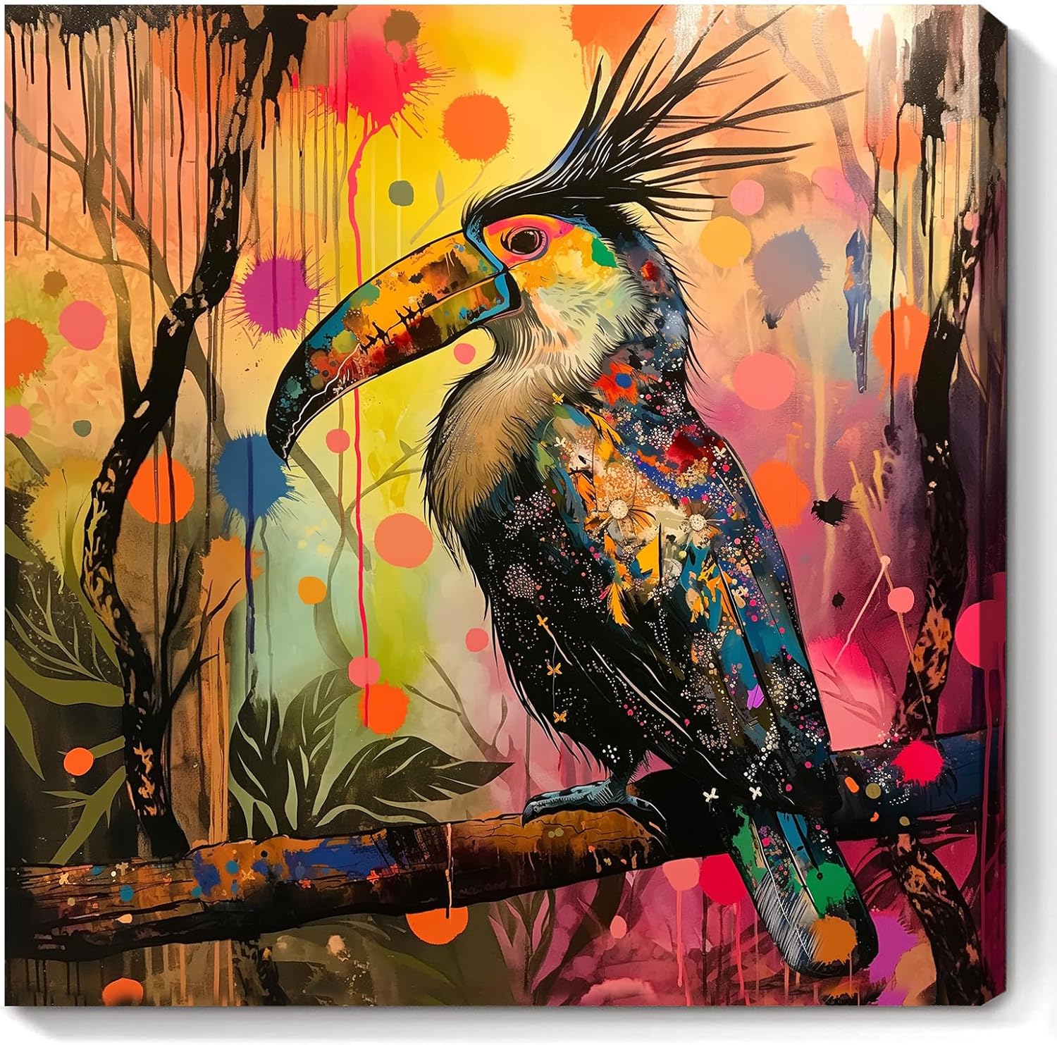 AXXPosters Colorful Bird Canvas Wall Art Abstract Animal Poster Toucan Art Print Colorful ...