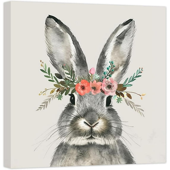 AXXPosters Unframed Easter Bunny Canvas Wall Art Cute Rabbit Poster with Flowers Animal Painting Watercolor Prints Nursery Girls Baby Wall Decor Easter Gifts