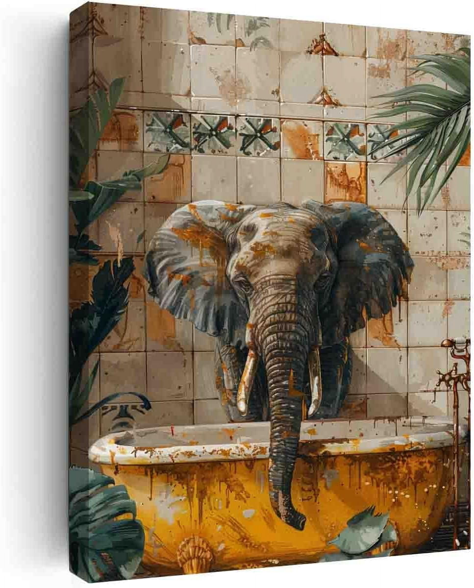 AXXPosters Elephant in Bathtub,Bathroom Wall Art,Animal Bathroom Art ...