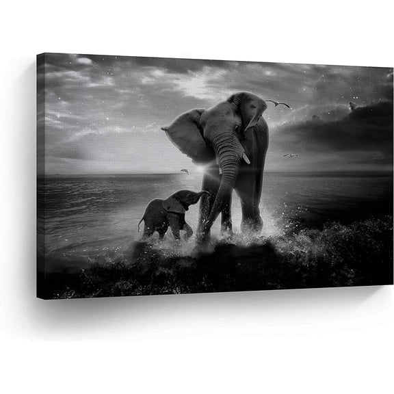 AXXPosters Elephant Decorative Art Canvas Print Modern Wall Decor Artwork Wrapped Wood Stretcher Bars Vertical- Ready to Hang -%100 Handmade in The USA_ELH24_8x12