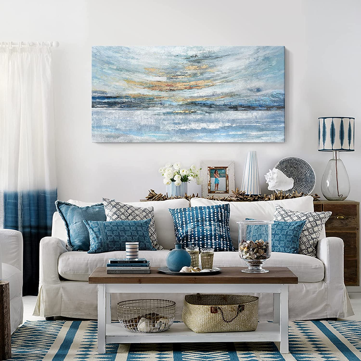AXXPosters-Extra Large Wall Art for Living Room Light Blue Huge Canvas ...