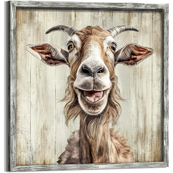AXXPosters Farm Animal Wall Art Bedroom: Unframed Wooden Rustic Goat Painting Print Decor Sheep Picture Artwork for Farmhouse Bathroom Kitchen Living Room 12 x 12 Inches1