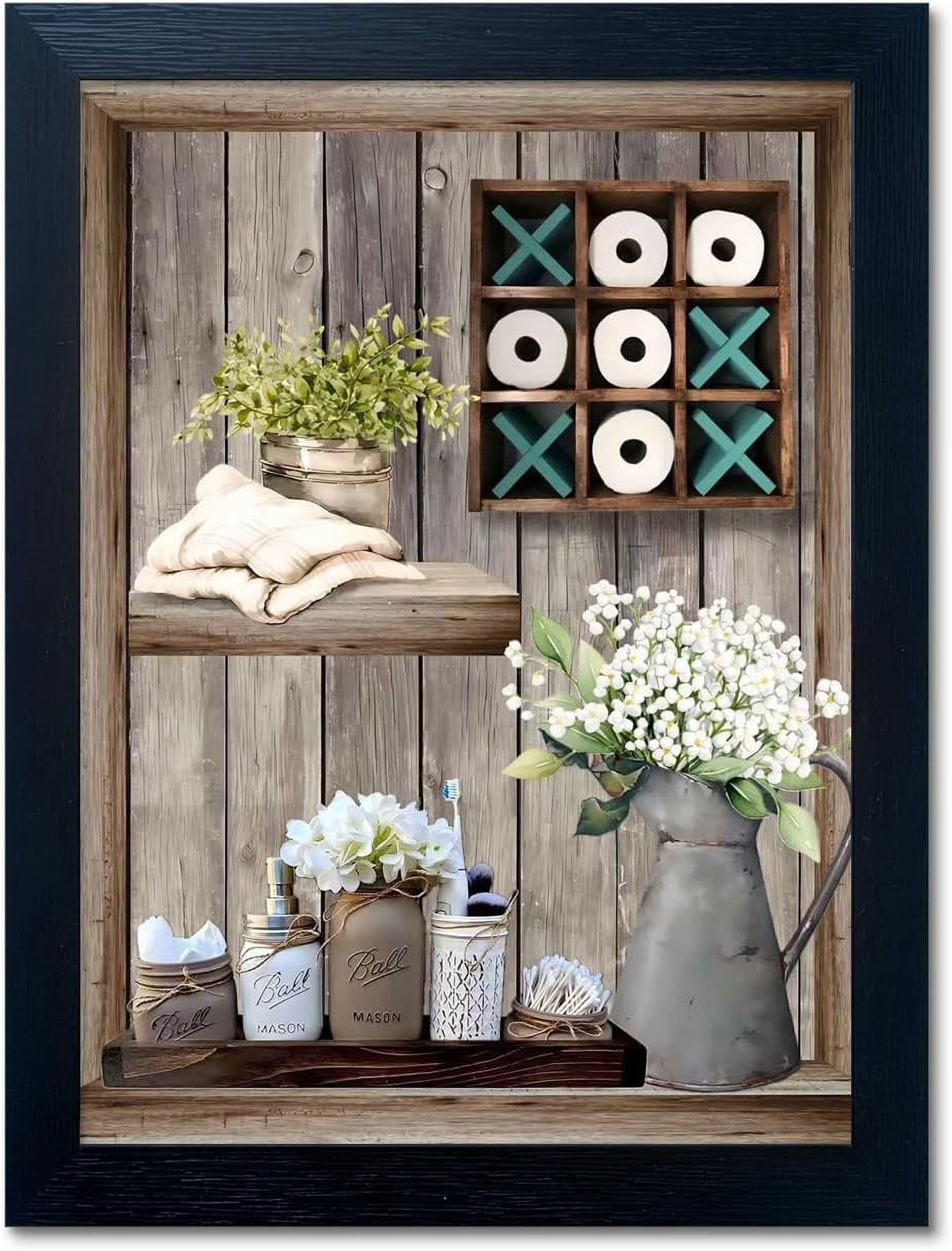 AXXPostersFarmhouse Canvas Print Bathroom Wall Art White Flower
