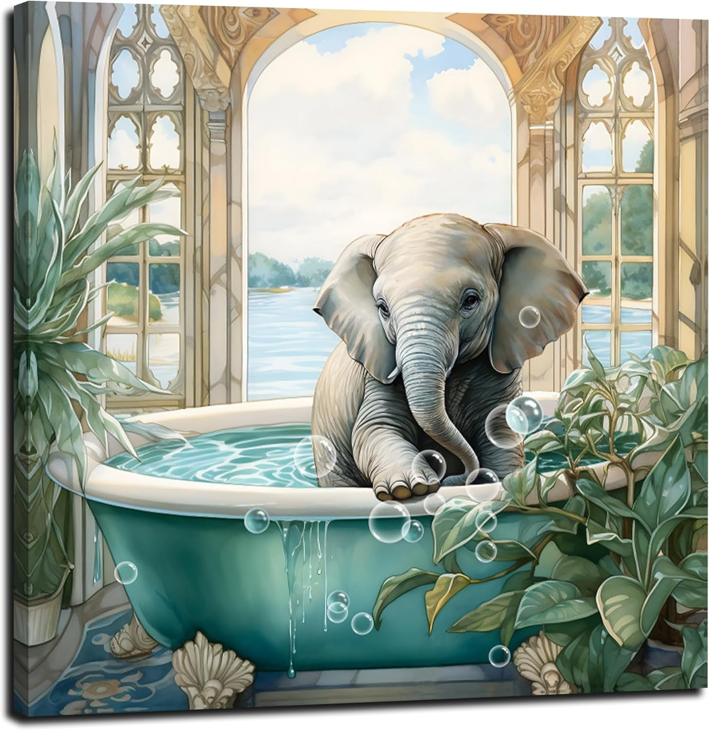 AXXPosters- Fun bathroom canvas print wall art decoration elephant ...