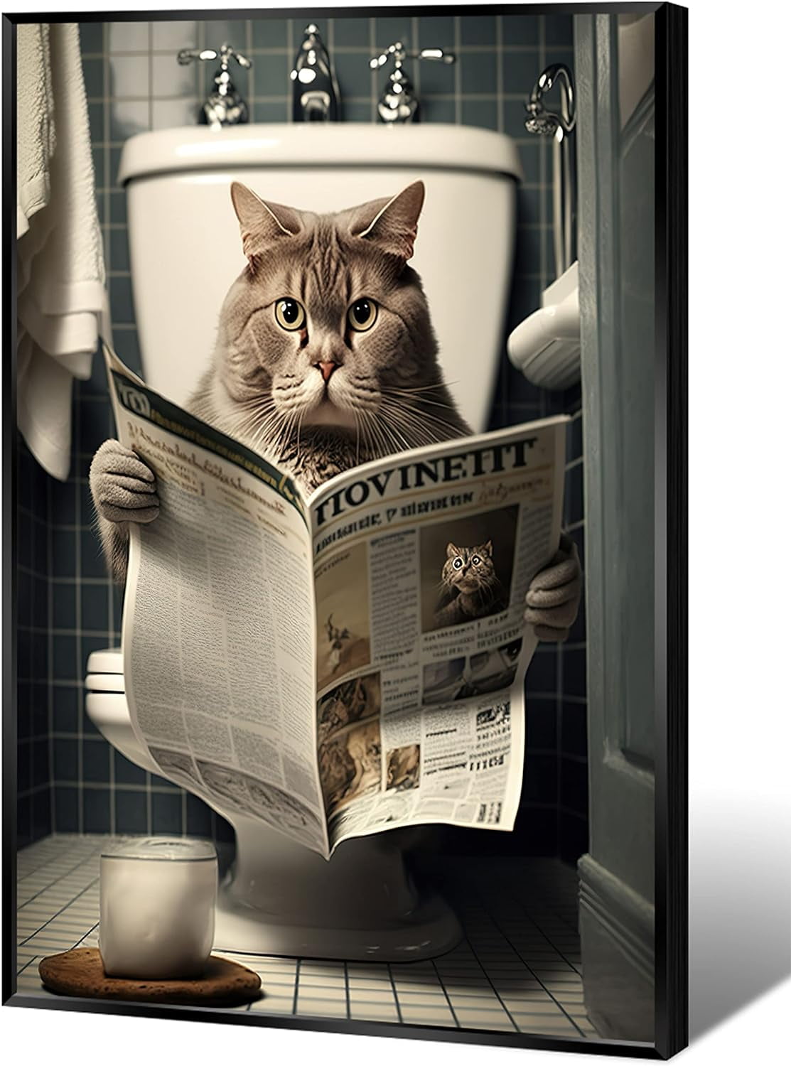 AXXPosters- Funny Cat Bathroom Canvas Wall Art Cute Cat In Toilet ...