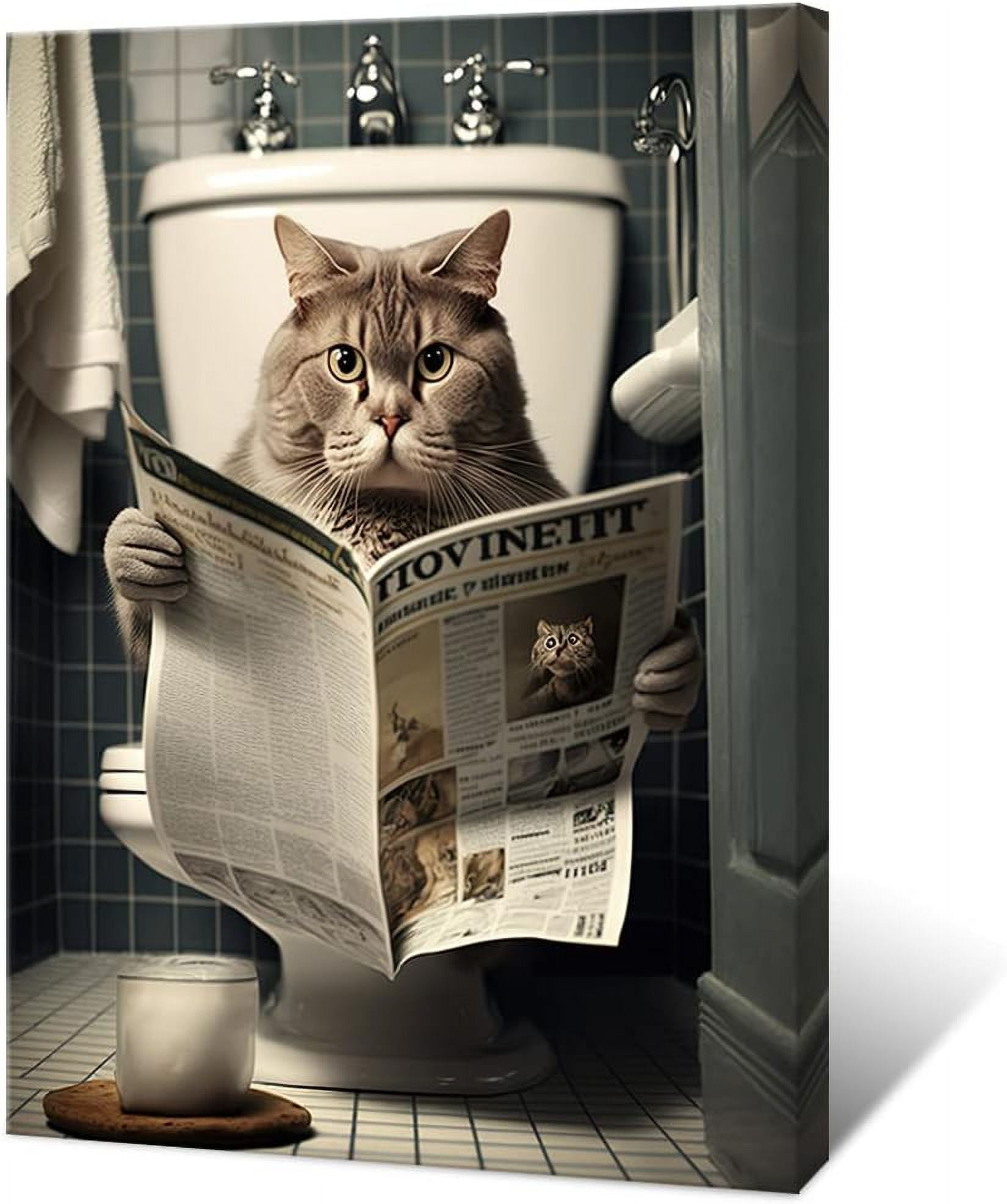 AXXPosters- Funny Cat Bathroom Canvas Wall Art Cute Cat In Toilet ...