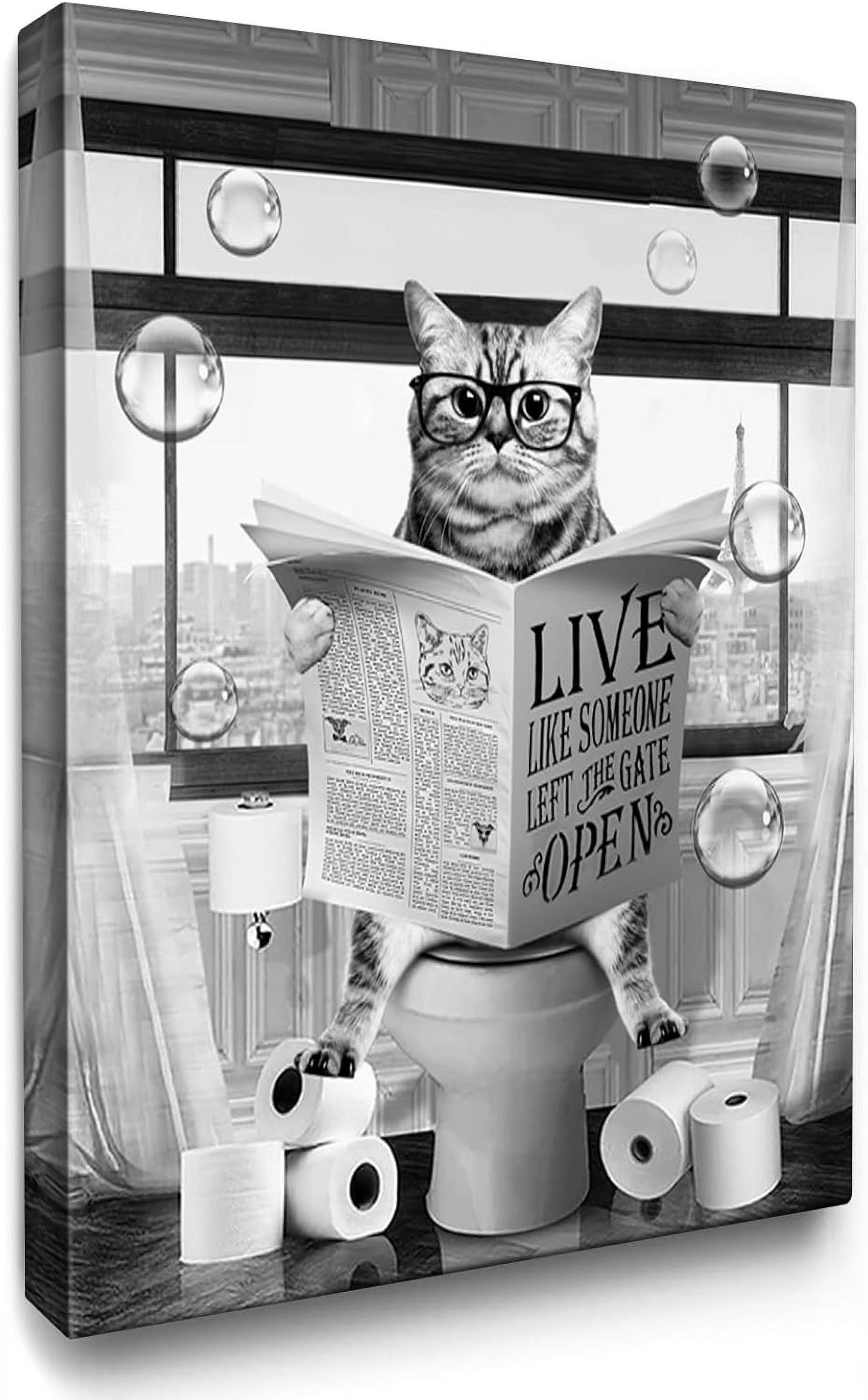 AXXPosters- Funny Cat Bathroom Decor Canvas Wall Art Cute Cat Sitting ...