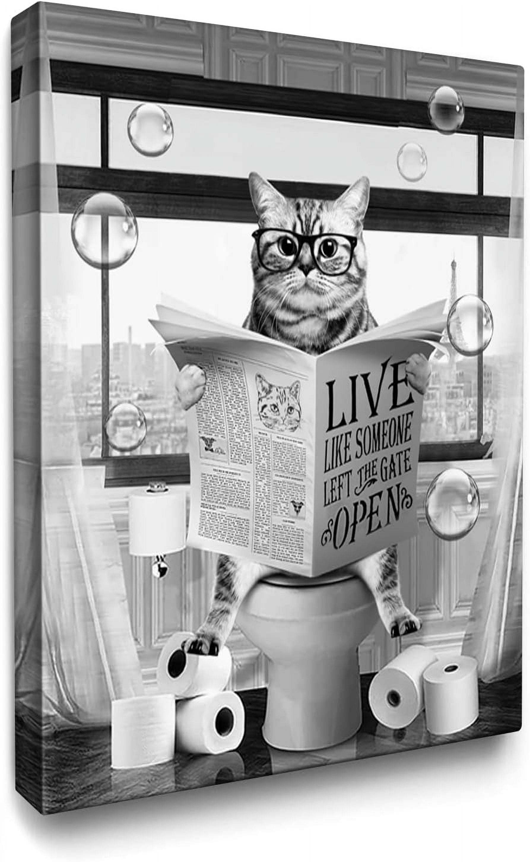 AXXPosters- Funny Cat Bathroom Decor Canvas Wall Art Cute Cat Sitting ...