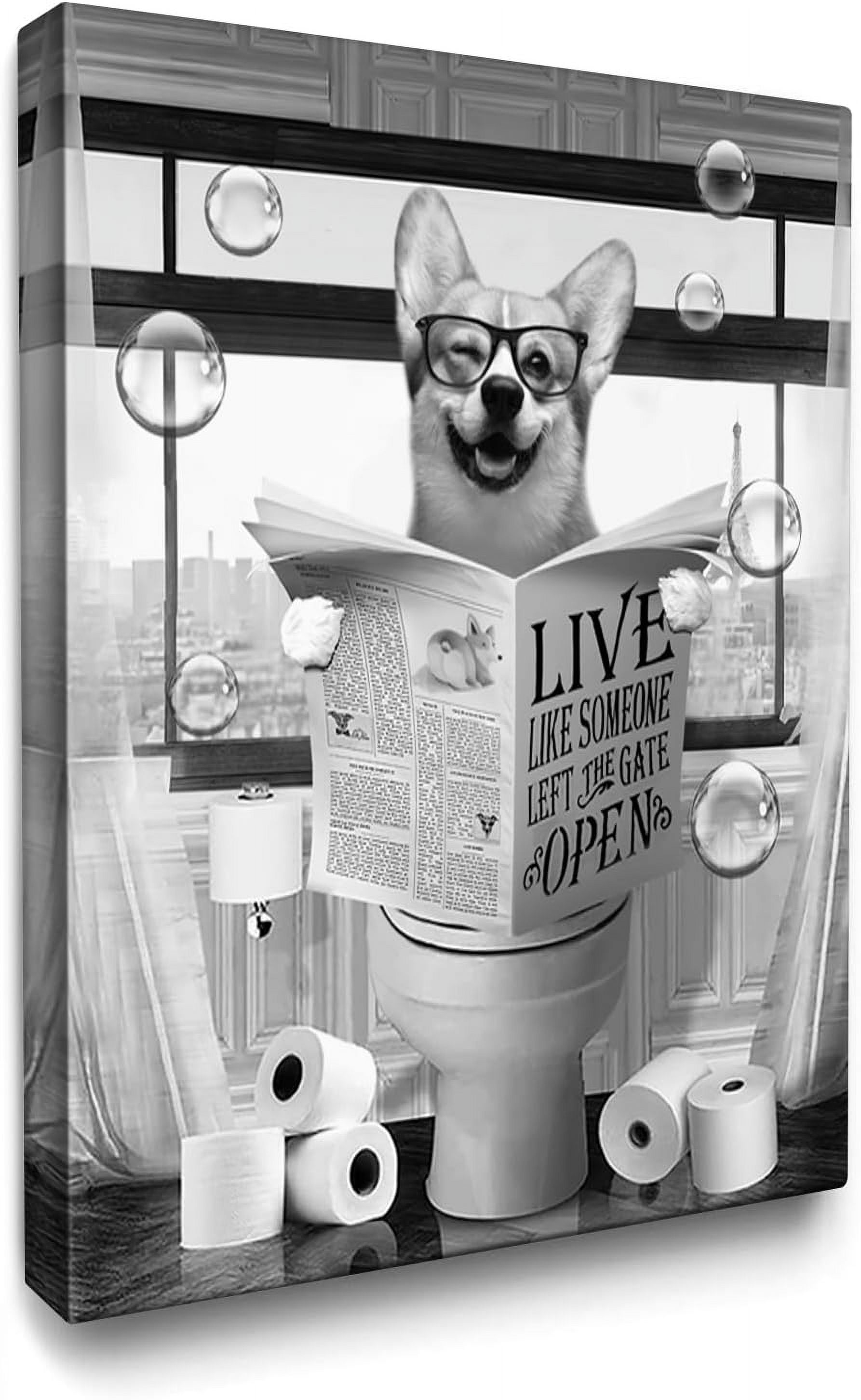 AXXPosters- Funny Corgi Dog Bathroom Decor Wall Art Cute Corgi Sitting ...