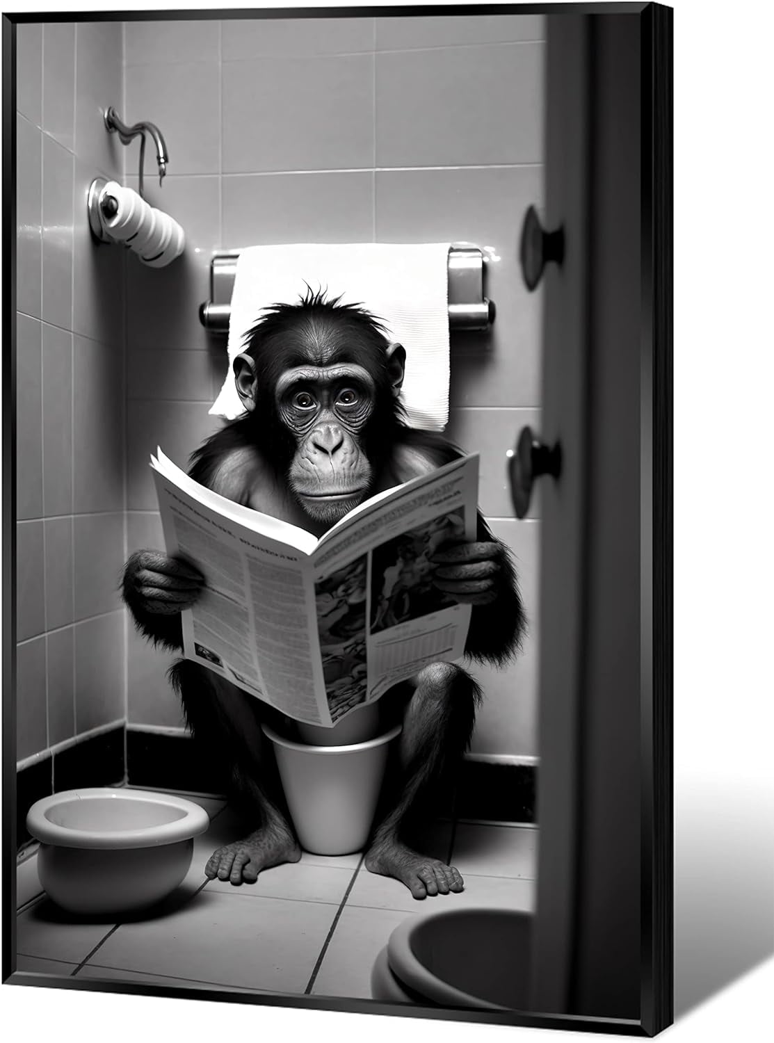 AXXPosters- Funny Gorilla Bathroom Canvas Wall Art Cute Monkey In ...