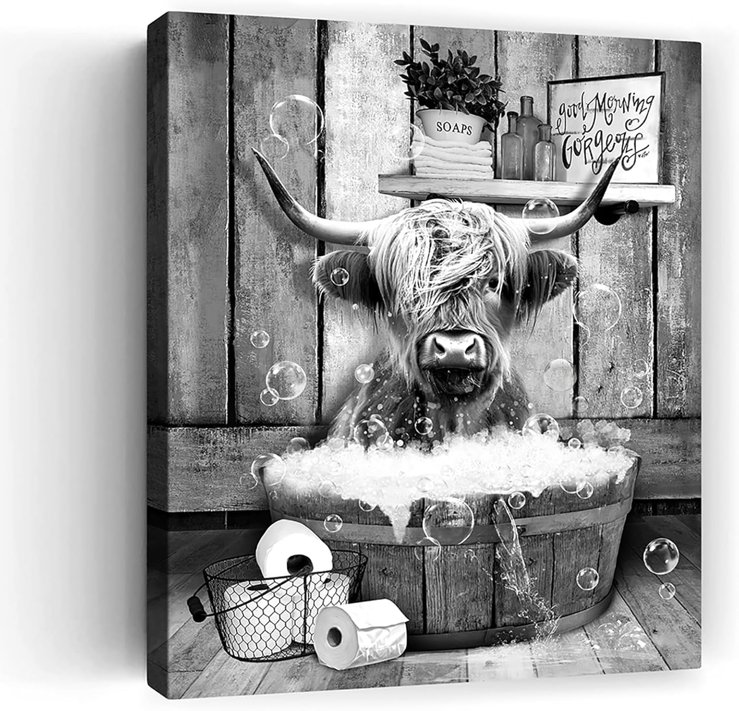 AXXPosters Funny Highland Cattle Bathroom Wall Art Print, Vintage