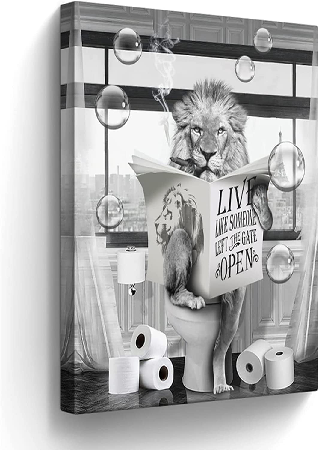 AXXPosters-Funny Lion Canvas Wall Art Black and White Pictures ...
