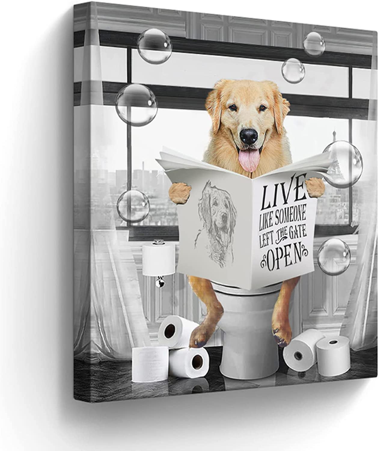 AXXPosters-Golden Retriever Canvas Wall Art Black and White Funny ...
