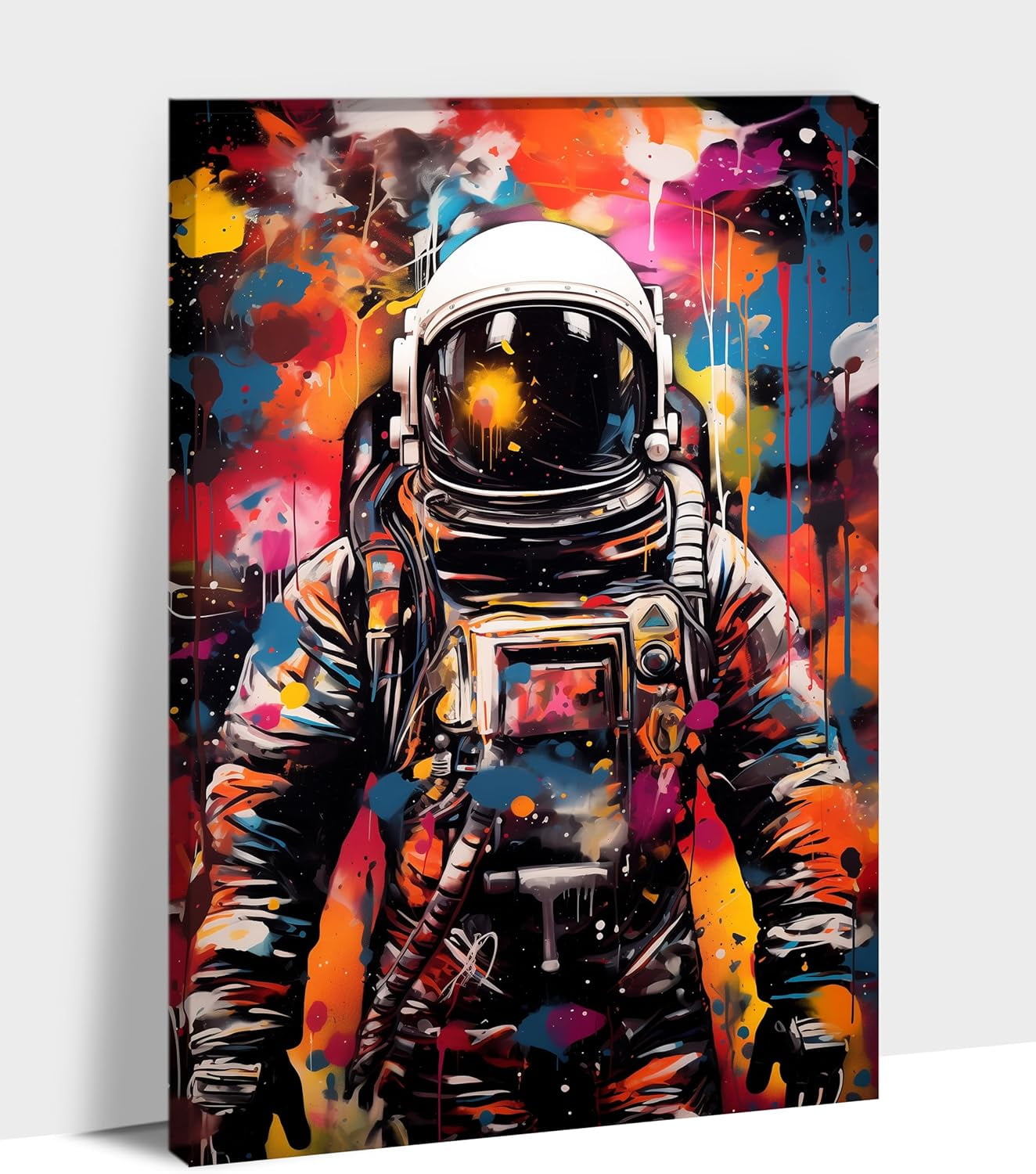 Colorful Astronaut Graffiti Canvas Print Framed Artwork