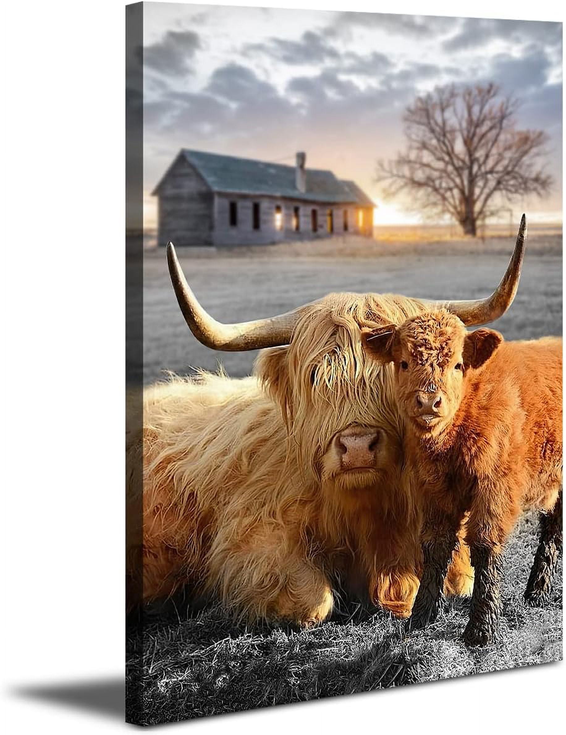 AXXPosters Highland Cow Canvas Wall Art Animal Print Pictures Highland ...