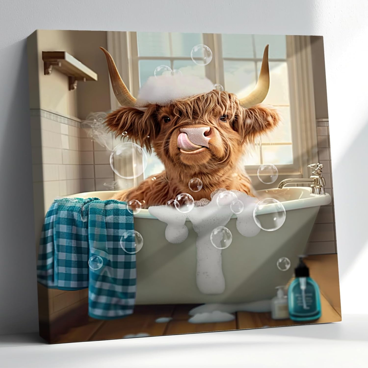 AXXPosters Highland Cow Wall Art Cow Bathroom Decor 12x12 Cute Cow ...