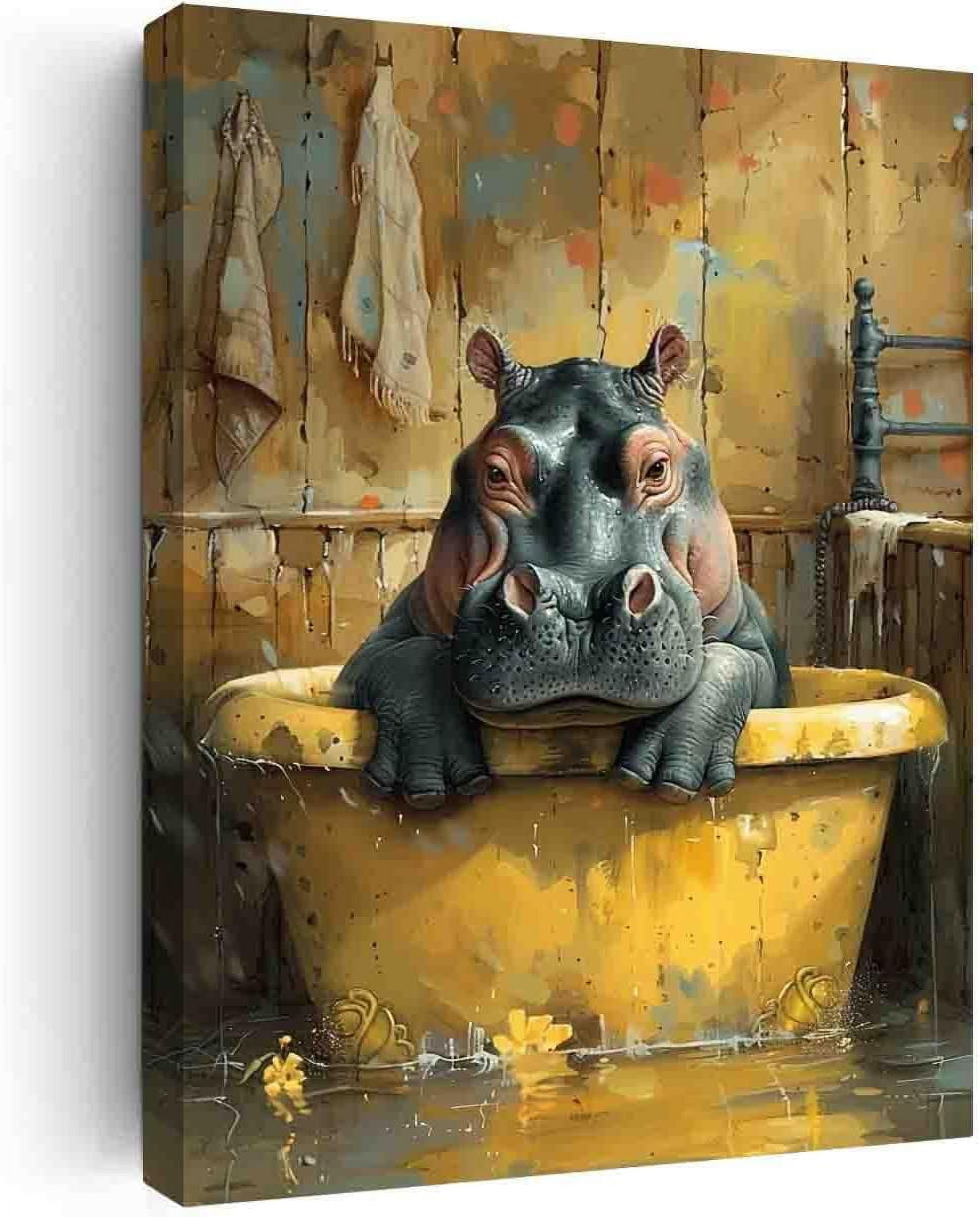 AXXPosters Hippo in Bathtub,Bathroom Wall Art,Animal Bathroom Art ...