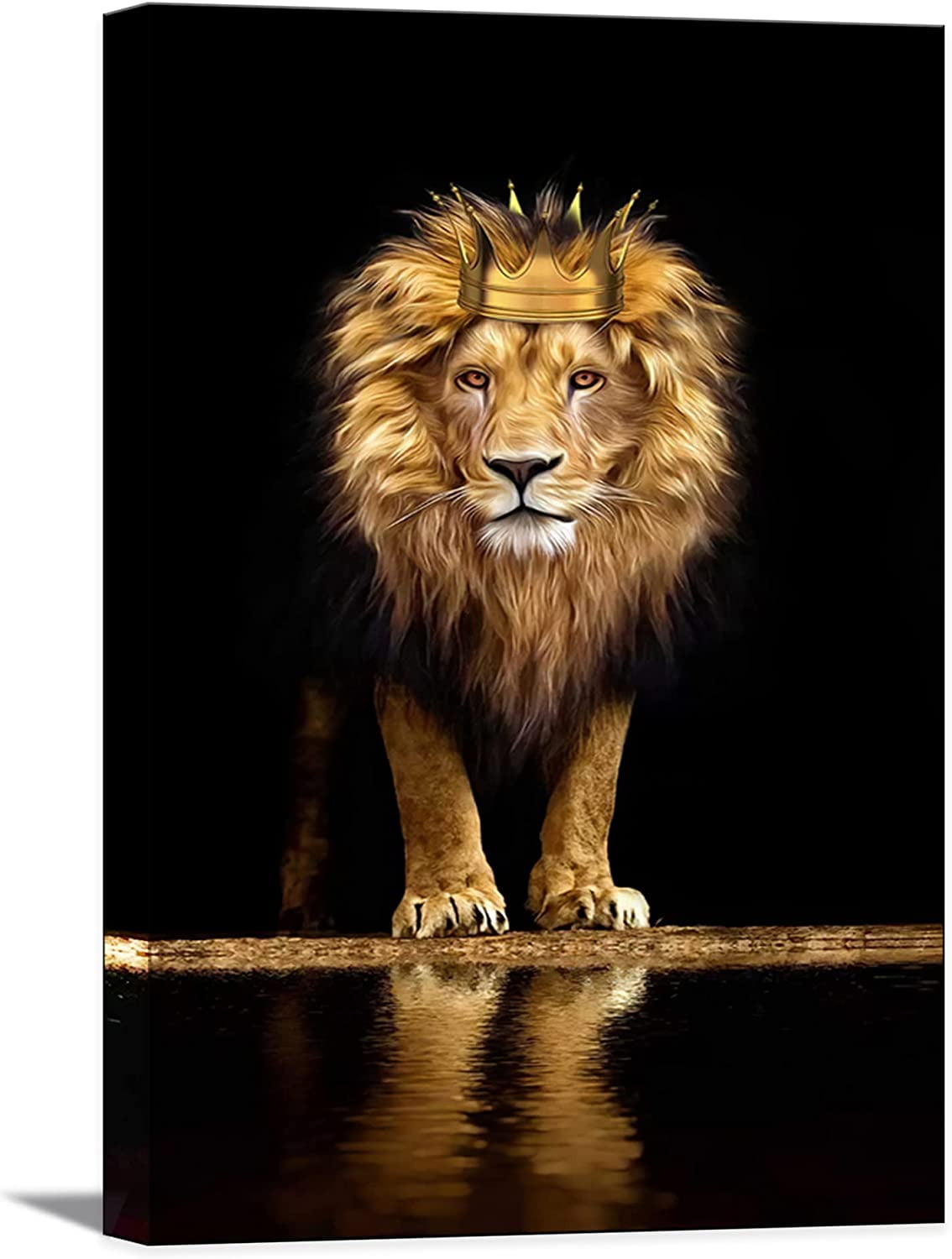 AXXPosters-Large Lion Canvas Wall Art lion king with crown Black Gold ...