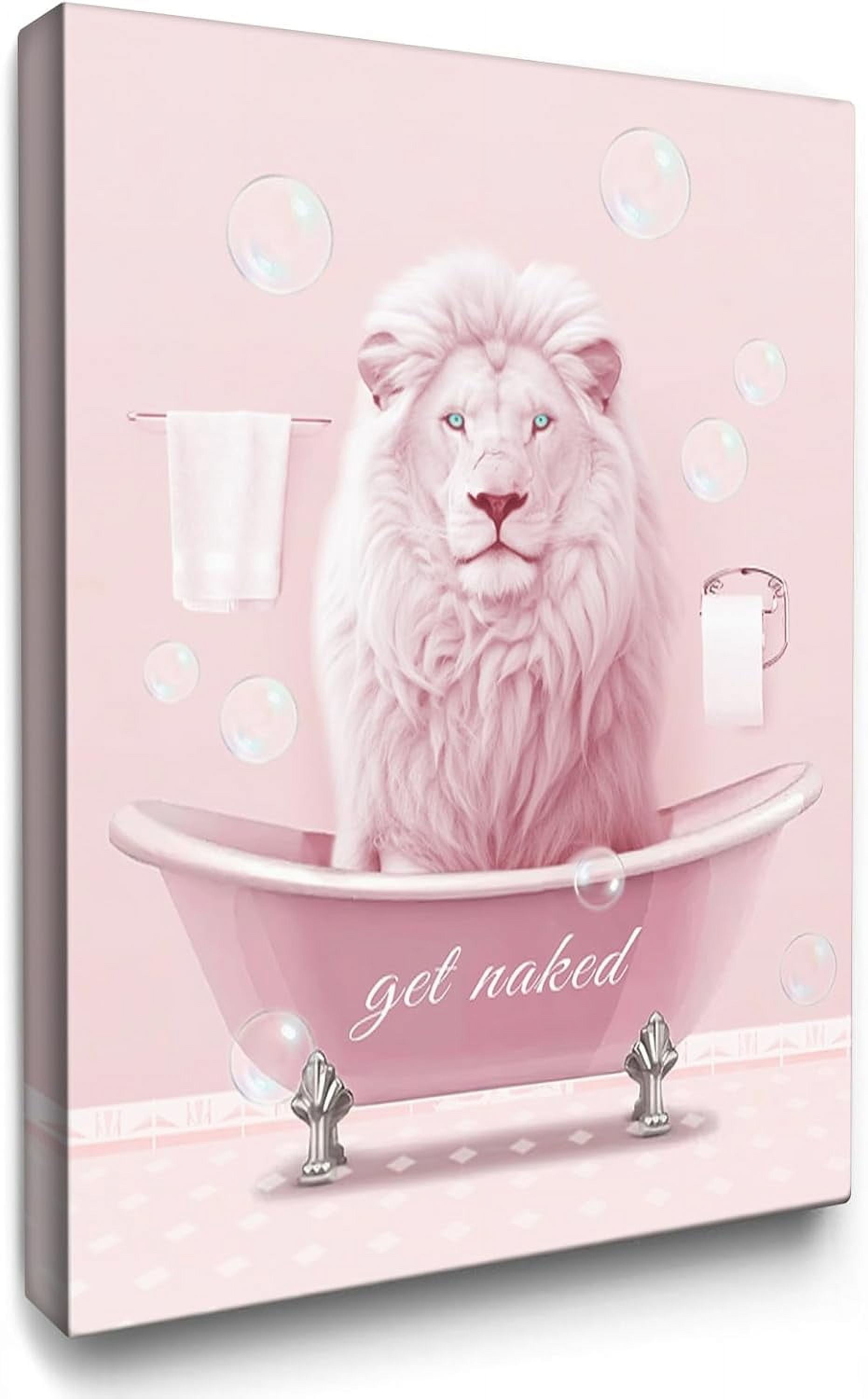AXXPosters- Lion Bathroom Decor Wall Art Pink Bathroom Painting Wall ...