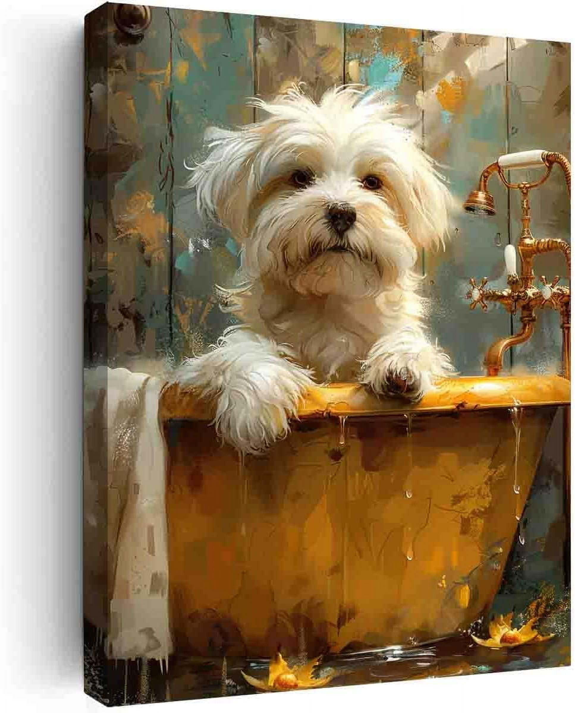 AXXPosters Maltese Dog in Bathtub,Bathroom Wall Art,Animal Bathroom Art ...